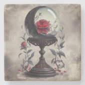 Boudoir | Crystal Ball Crescent Moon Rote Rosen Steinuntersetzer (Vorderseite)