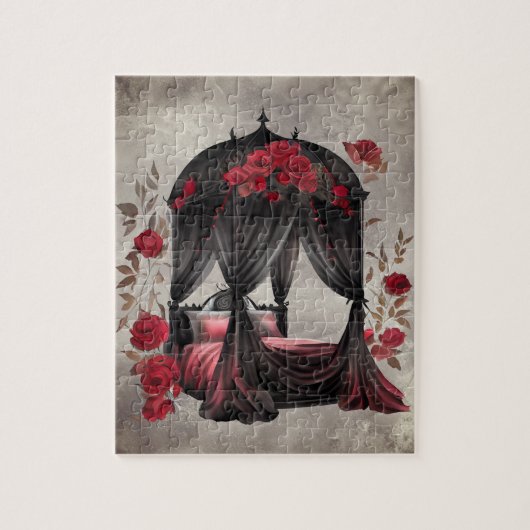 Boudoir | Scarf Canopy Altes antikes Poster Bett Puzzle (Vertikal)