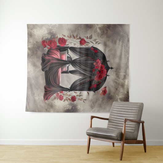 Boudoir | Scarf Canopy Altes antikes Poster Bett Wandteppich (Beispiel (Horizontal))