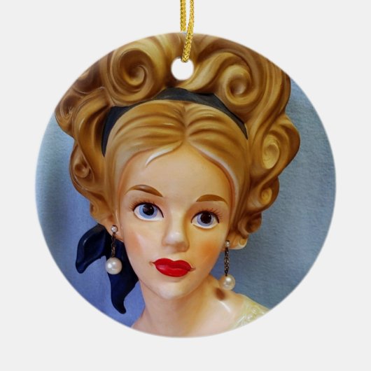 Bouffant Hair Lady Head Vase Big Blue Eyes Keramik Ornament (Vorne)
