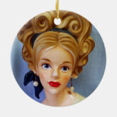 Bouffant Hair Lady Head Vase Big Blue Eyes Keramik Ornament (Hinten)