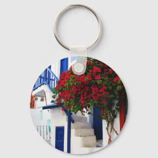 Bougainvillea, außerhalb eines Hauses, Mykonos Schlüsselanhänger