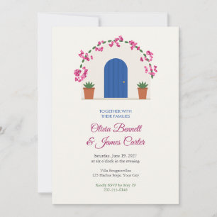 Bougainvillea Blaue Tür Mediterrane Hochzeit Einladung