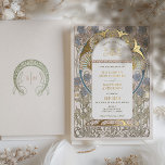 Bougainvillea Blue Gold Wedding Art Nouveau Mucha Folieneinladung<br><div class="desc">Art Nouveau Vintag Floral Blue & Gold Hochzeit Einladungen von Alphonse Mucha in einem romantischen und whimsical Design mit Real Gold Foil. Viktorianische Schnörkel ergänzen klassische Deko-Schriftart. Bitte geben Sie Ihre persönlichen Informationen ein, und Sie sind fertig. Wenn Sie das Design weiter ändern möchten, klicken Sie einfach auf den blauen...</div>