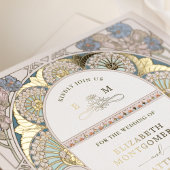 Bougainvillea Blue Gold Wedding Art Nouveau Mucha Folieneinladung