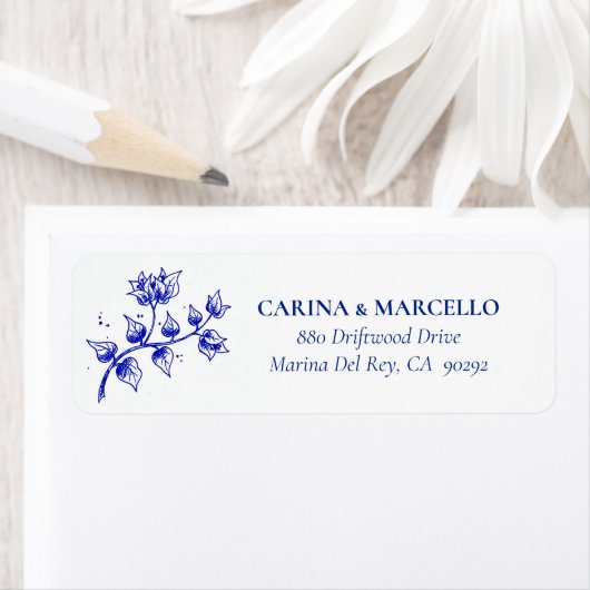 Bougainvillea Blue Wedding Return Address (Insitu)