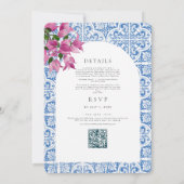 Bougainvillea Bluetile Mediterranean Wedding QR Einladung (Rückseite)