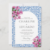 Bougainvillea Bluetile Mediterranean Wedding QR Einladung (Vorderseite)