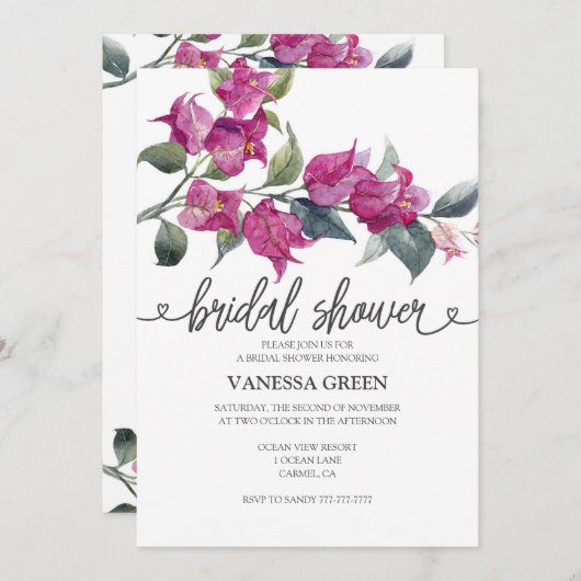 Bougainvillea-Brautparty Einladung (Vorne/Hinten)