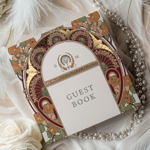 Bougainvillea Burgund Orangefarben Gold Hochzeit Gästebuch