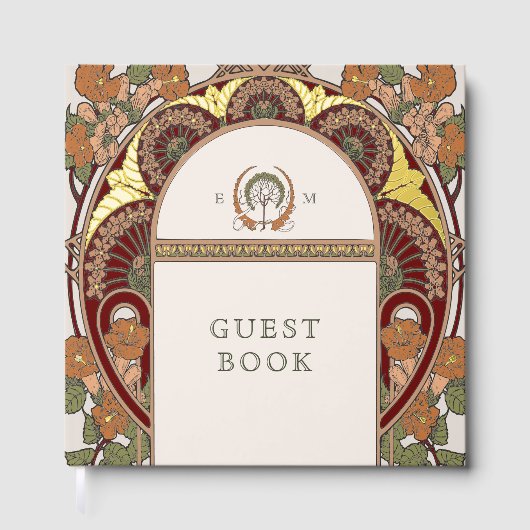 Bougainvillea Burgundy Burnt Orange Gold Wedding Gästebuch (Vorderseite)