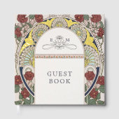 Bougainvillea Burgundy Gold Wedding Art Nouveau Gästebuch (Vorderseite)