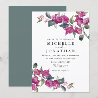 Bougainvillea Burgundy Pink Floral Wedding Einladung