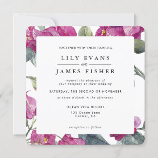 Bougainvillea Burgundy Pink Green Floral Wedding I Einladung