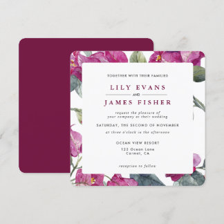 Bougainvillea Burgundy Pink Green Floral Wedding I Einladung