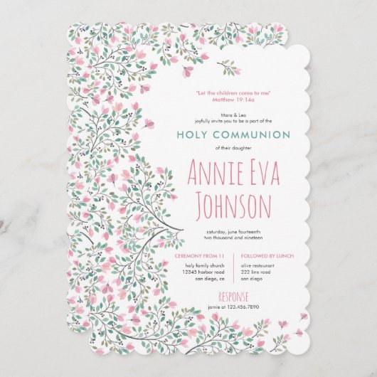 Bougainvillea Erste Heilige Kommunion Einladung (Vorne/Hinten)