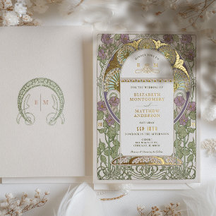 Bougainvillea Flieder Gold Hochzeit Art Nouveau Mu Folieneinladung