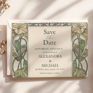 Bougainvillea Green Art Nouveau Mucha Hochzeit Save The Date