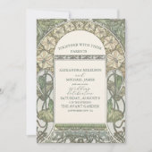 Bougainvillea Green Art Nouveau Mucha Wedding Einladung (Vorderseite)