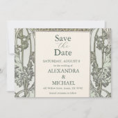 Bougainvillea Green Art Nouveau Mucha Wedding Save The Date (Vorderseite)