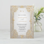 Bougainvillea Green Gold Wedding Art Nouveau Mucha Einladung (Stehend Vorderseite)