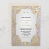 Bougainvillea Green Gold Wedding Art Nouveau Mucha Einladung (Vorne/Hinten)