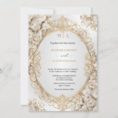 Bougainvillea Green Gold Wedding Art Nouveau Mucha Einladung (Vorderseite)