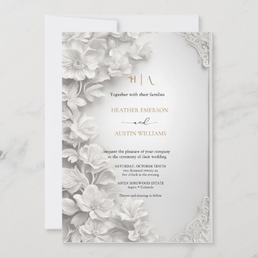 Bougainvillea Green Gold Wedding Art Nouveau Mucha Einladung (Vorderseite)