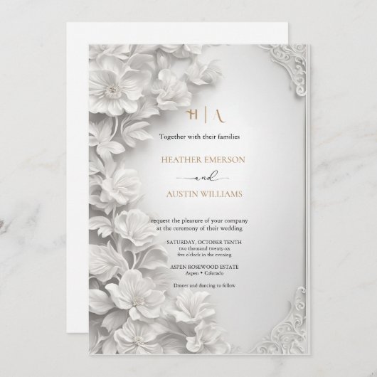 Bougainvillea Green Gold Wedding Art Nouveau Mucha Einladung (Vorne/Hinten)