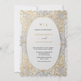 Bougainvillea Green Gold Wedding Art Nouveau Mucha Einladung