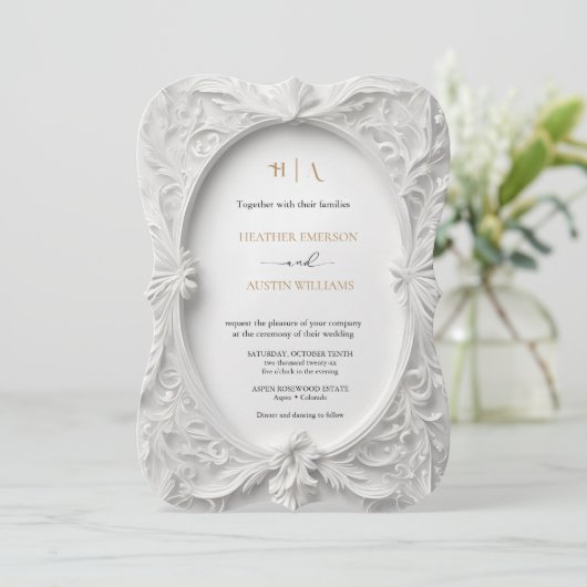 Bougainvillea Green Gold Wedding Art Nouveau Mucha Einladung (Stehend Vorderseite)