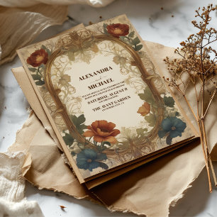 Bougainvillea Green Wedding Art Nouveau Mucha Einladung