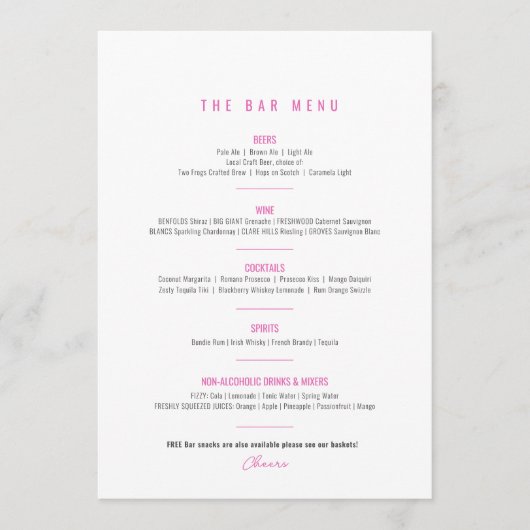 Bougainvillea lila Hochzeit in Aquarellfarben Bar Menükarte (Vorderseite)