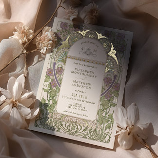 Bougainvillea Lilac Gold Wedding Art Nouveau Mucha Folieneinladung
