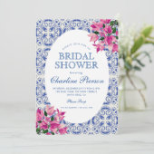 Bougainvillea MediterranBlaues Brautparty Einladung (Stehend Vorderseite)