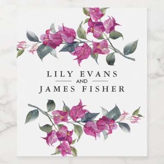 Bougainvillea mediterrane Gastgeschenk Hochzeit Weinetikett (Einzelnes Label)