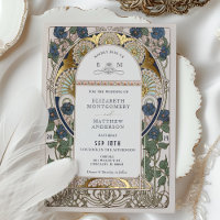 Bougainvillea Navy Blau Gold Hochzeit Art Nouveau