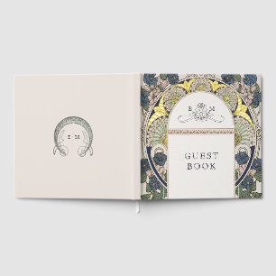Bougainvillea Navy Blau Gold Hochzeit Art Nouveau Gästebuch