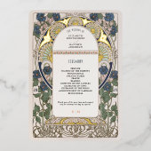 Bougainvillea Navy Blue Gold Hochzeitsprogramm Folieneinladung (Vorderseite)
