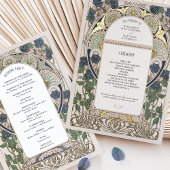 Bougainvillea Navy Blue Gold Hochzeitsprogramm Folieneinladung