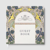 Bougainvillea Navy Blue Gold Wedding Art Nouveau Gästebuch (Vorderseite)