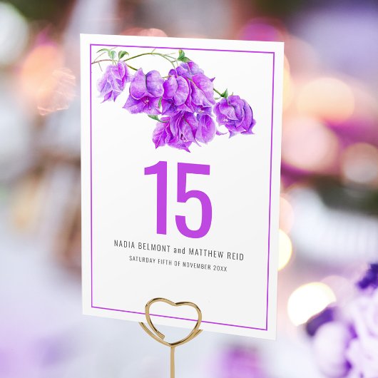 Bougainvillea Papier Blume lila Hochzeit Tischnummer