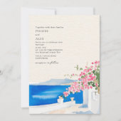 Bougainvillea Santorini Hochzeit in Urlaubsort Einladung (Vorderseite)