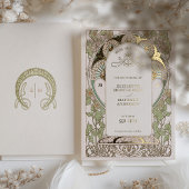 Bougainvillea Save the Date Green Gold Art Nouveau Folieneinladung