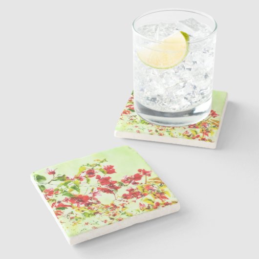 Bougainvillea Tropical Art Blume Steinuntersetzer (Seitenansicht)