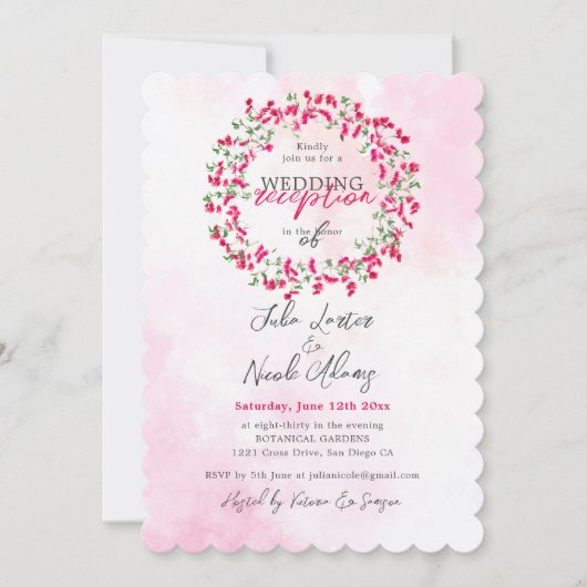 Bougainvillea Tropical Forest Hochzeitsempfang Einladung (Vorderseite)