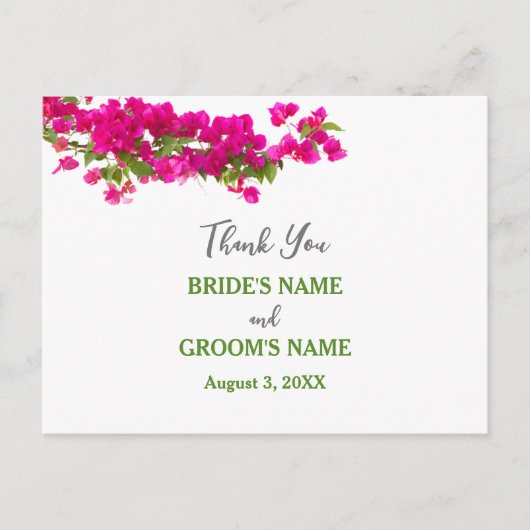 Bougainvillea tropische grüne Fuchsia Dank Postkarte (Vorderseite)