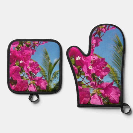 Bougainvillea und Palmen Tropische Natur Ofenhandschuh & Topflappen-Set (Vorderseite)