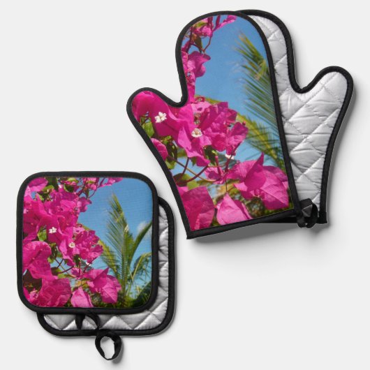 Bougainvillea und Palmen Tropische Natur Ofenhandschuh & Topflappen-Set (Vorderseite/Rückseite)