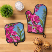 Bougainvillea und Palmen Tropische Natur Ofenhandschuh & Topflappen-Set (Oben Unten)